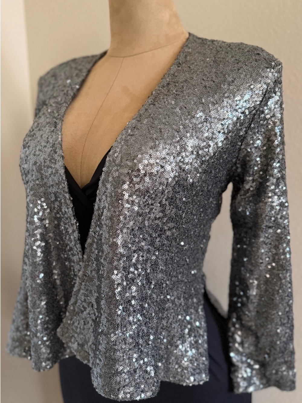 Silver Sequin Open Front Jacket